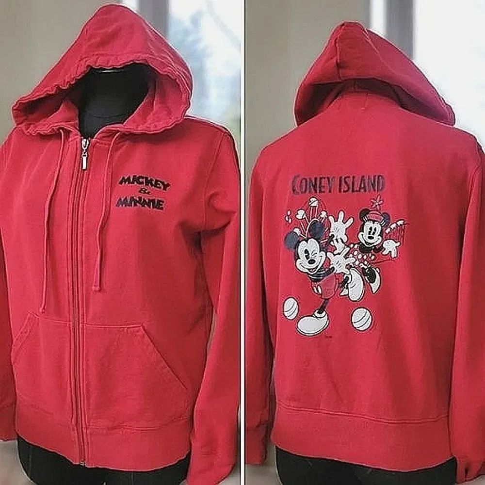 Vtg Y2K red Mickey & Minnie Coney Island official Disney zip up hoodie